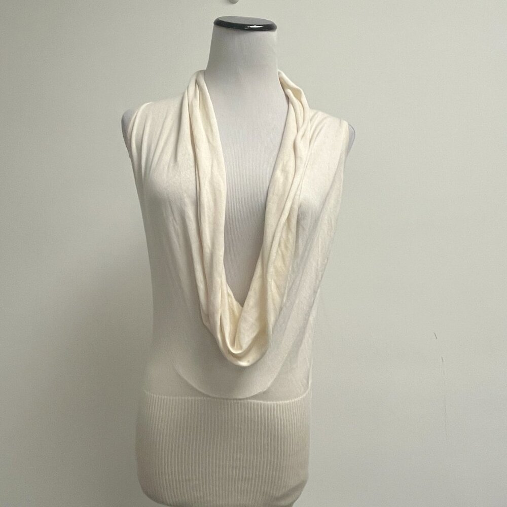 Banana Republic Silk Cotton knit top drape neck S cream NWT